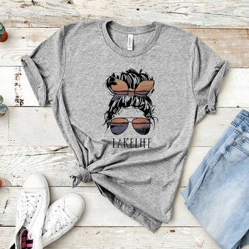 Ežeras Gyvenimo Moterų Marškinėliai, Juokingi Akiniai Atsitiktinis Moterų Tee Lankelis Motinos Galvos Spausdinimo T-shirt ankštų Paauglių mergaičių Hipster Viršūnės
