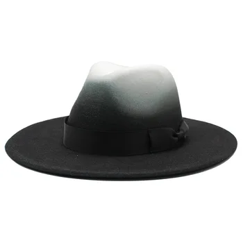 Gradientas Platus Kraštų Naujo Stiliaus Bažnyčia Derby Top Hat Panama Manė, Fedoras Skrybėlę Vyrams, Moterims, dirbtinės vilnos Britų stiliaus Džiazo Bžūp