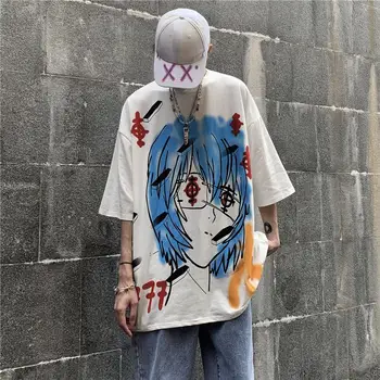 Harajpoo Porą Marškinėlių, 2021 M. Vasarą Pietų Korėjoje Ins StyleTrend Juoda Hip-hop ' Grafiti Anime Spausdinti Prarasti trumparankoviai Puloveriai