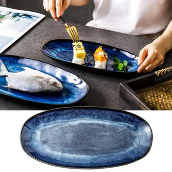 Japonų Stiliaus Krosnies Keitimas Katės Akis Mėlyna Žuvis Plokštė Namų Virtos Žuvies Plokštė Didelis Glazūra Spalva Kūrybos Suši Plokštės, Stalo Reikmenys