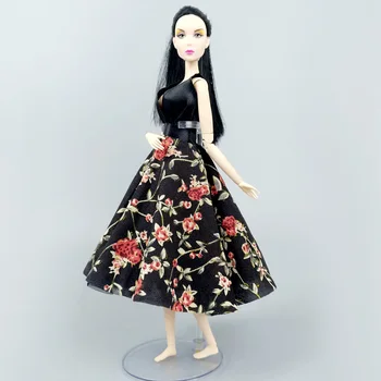 Juoda Kaime Gėlių Mados Suknelė Komplektai Barbie Lėlės Drabužiai Šalis Suknelė Vaikai 