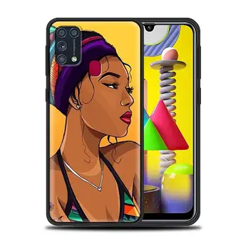 Juodosios afrikos mergina, Minkštas gaubtas, skirtas Samsung Galaxy M31 M30s M51 M31s M11 M01 A7 A9 2018 M. M20 M40 M30 M10 Juoda Telefono dėklas TPU Apvalkalas