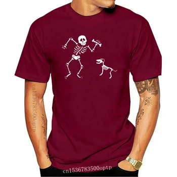 Juokingi Skeletas Su Šunų Marškinėlius Skelepkin Helovinas Black T-Shirt V-3Xl Naujas Unisex Juokingi Marškinėliai
