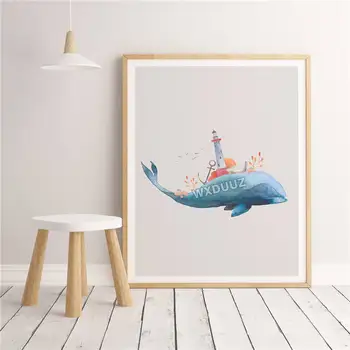 Jūrinis Švyturys Tapybos Bangininis Ryklys Gyvūnų Menas Spausdinti Šiaurės šalių Vaikų, Kūdikių, Vaikų, Miegamojo Dekoravimo, plakatai, drobė, tapyba