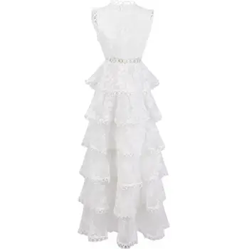 Kilimo Ir Tūpimo Tako Siuvinėjimas Rankovių Šalis Suknelės Moteris Atsitiktinis Elegantiškas Medvilnės Aukšto Juosmens Moterų Tortas Suknelė Vientisos Baltos Vestidos Maxi
