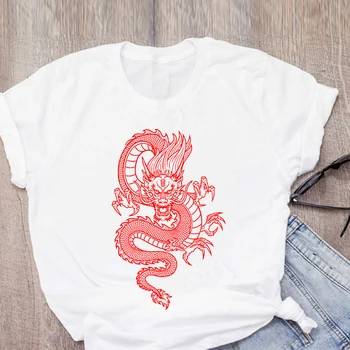 Kinijos Drakonas Spausdinti moteriški marškinėliai Vasaros Drabužių Harajuku Vintage Marškinėliai Atsitiktinis Moterų trumpomis Rankovėmis Prarasti Viršų Moteriška T-shirt