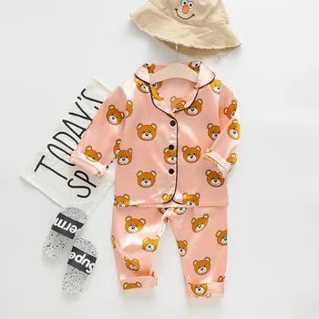 Kūdikių Berniukų, Mergaičių naktiniai marškiniai, pižamos Animacinių filmų Lokys Spausdintos Vaikų Drabužių Rinkiniai ilgomis Rankovėmis Vaikai Palaidinė Viršūnes+Šortai Sleepwear 18 M-6T A0178
