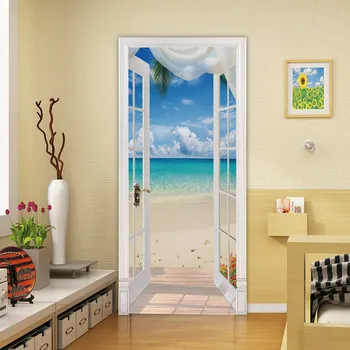 Kūrybiškas ir ekologiškas 3D beach salono durų lipdukai restauruotas lipnios miegamojo sienos PVC lipdukai