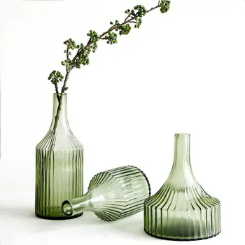 Kūrybos Dryžuotas Šviesiai Žalia Mažas Burną Vaza Kambarį Gėlių Kompozicijų Hydroponic Stiklo Vaza Namų Puošybai Baldai