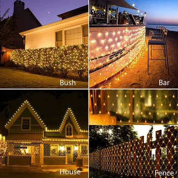 LED Net Užuolaidų Akių Pasakos String Light Saulės Energijos Lauko Vandeniui 3Mx2M Šalis, Vestuvių, Naujųjų Metų Girlianda Kalėdinė Dekoracija
