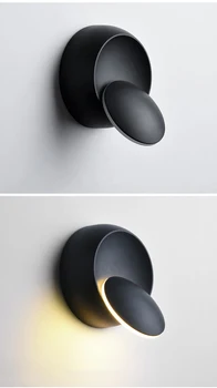 LED Sienos Lempos 360 laipsnių sukimosi reguliuojamas naktiniai žibintai balta Juoda kūrybos sienos lempos Juoda moderni praėjimo apvalios lempos