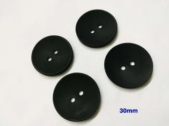 Mados 50pcs 30mm didelis plastiko derva siuvimo mygtukai 2-hole nuobodu, matinės juodos kailis mygtukai nemokamas pristatymas122801