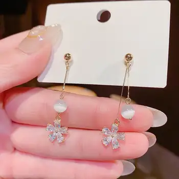Mados Opal Cirkonis Gėlių Ilgi Auskarai Moterims korėjos Stiliaus Subtilus Juvelyrikos Naujas Earings bijoux Didmeninės