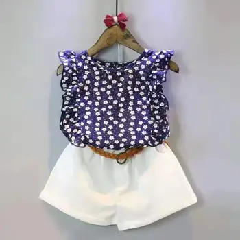 Mažmeninės prekybos kūdikių mergaičių drabužius vasarą 2020 merginos aprangos komplektai vaikams, drabužių, Gėlių mergaitė marškinėliai+šortai drabužių rinkiniai 2-9 metų drabužių