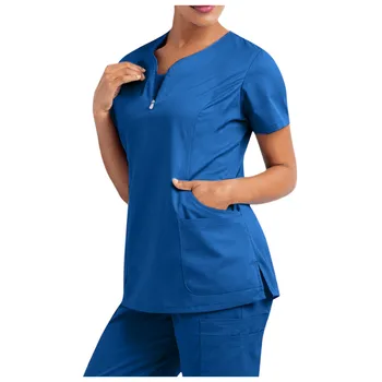Medicinos Drabužiai Moterims 2021 Moterų trumpomis Rankovėmis V-Kaklo, Kišenėje Priežiūros Darbuotojai, T-Marškinėliai, Topai Vasaros uniformes de mujer enfermera