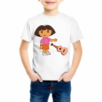 Mergaitės/Berniukai/Babys/Vaikų vasaros drabužių T shirts juokinga viršuje t marškinėliai Vaikams Balta komfortą Bamblys Dora Explorer Tee Marškinėliai 93-2