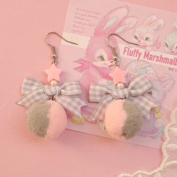 Mielas macaron spalvos lankas star dviejų spalvų plaukų kamuolys auskarai Harajuku mielas nėrinių lolita ausies segtukas
