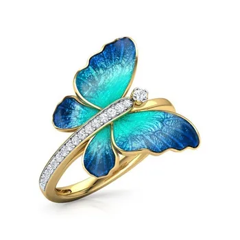 Milangirl Spalvingas Drugelis Dizaino Žiedas Crystal Emalio Žiedą Sužadėtuvių Žiedai Santuokos Žiedus Moterims
