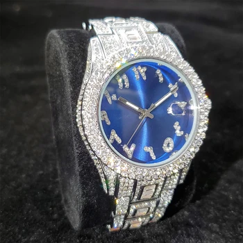 MISSFOX Diamond Prabanga Vyras Žiūrėti Blue Dial Įdomu arabų Skaitmeniniai Laikrodžiai Vyrams Turas Mados Platinum Vyro Kvarco Žiūrėti