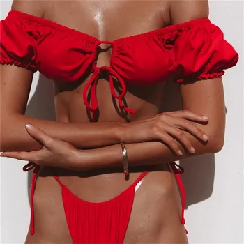 Moteris Seksuali Bikini Išjungti Peties Reguliuojamas Ankštas Nustatyti Du Gabalus Paplūdimio Tvarstis Raudoną Maudymosi Kostiumėlį, Maudymosi Kostiumą, Bikini Maudymosi Kostiumėliai