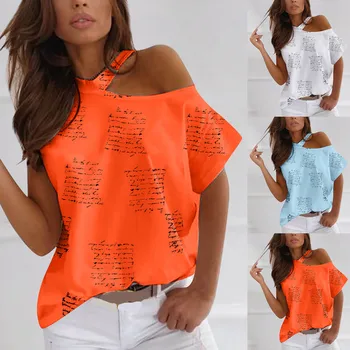Moterų Gražių Spausdinti Prarasti Pečių Mados Trumpas Rankovės Atsitiktinis Viršų Ropa Mujer Verano 2021 Seksualus De Moda Camisetas