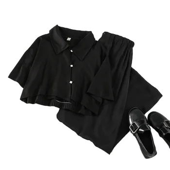 Moterų Kostiumas Retro Vasarą Populiarūs moteriški marškinėliai Didelio Juosmens Pločio Kojų Kelnės-Dviejų dalių kostiumėlį Harajuku Neapibrėžta Dropshipping D77