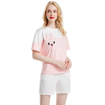 Moterų Mielas Rožinis Triušis T Shirts Mielas Morkų Trumpas Rankovės Anime Katytė Tee Viršūnes Mori Mergina Kawaii T-Shirt