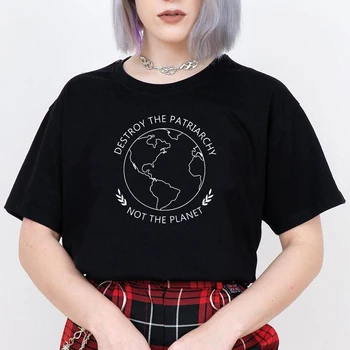 Moterų Teisių marškinėliai Negabaritinių Sunaikinti Patriarchy Ne Planetos Marškinėlius Feminizmo Grafinis Tee Medvilnės Mergina Galia Dropshipping