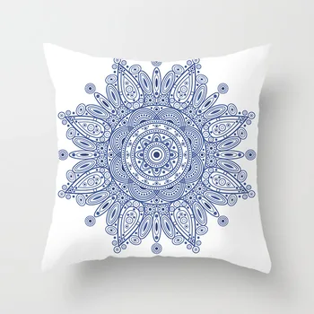 Mėlynai Baltas Porcelianinis Spausdinti Pagalvėlės Atveju Bohemiškas Stilius Mandala Geometrijos Pagalvės Atveju Šiuolaikinės Mados Sofa-Lova, Kėdės Mesti Pagalvės