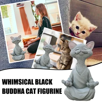 Namų Dekoro Įnoringas Juoda Buda Katės Statulėlės, Meditacija, Joga Kolekcines, Happy Cat Dekoro Pav Žaislai Gyvūnų Modelio Paveikslas Žaislai