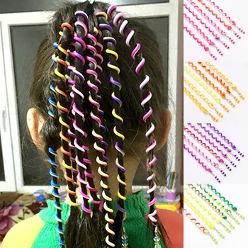 Naujas 6Pcs Vaikų Mergaičių Spiralės Kaspinai Spalvingas Mielas Ilgai Pynimo Hairwear Plaukų Juostos Mada Vaikams Hairband Priedai