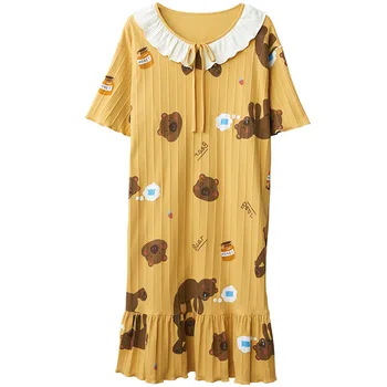 Naujas Plus Size Nightgowns Moterų trumpomis Rankovėmis Medvilnės naktiniai drabužiai Suknelė Cute Girl Sleepwear Nightshirt Prarasti Vasaros Sleepshirt 4XL
