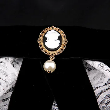Naujas Retro Velvet Black Beauty Galvos Nėrinių peteliškę Sagės Pearl Bowtie Corsage Suknelės, Marškinių Apykaklės Pin Moterims Priedai