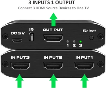 Navceker 4K 60Hz Mini 3 Port HDMI Switch 2.0 4K Switcher HDMI Splitter 1080P HDR 3 in 1 out Uosto Centru, DVD HDTV Xbox PS3, PS4