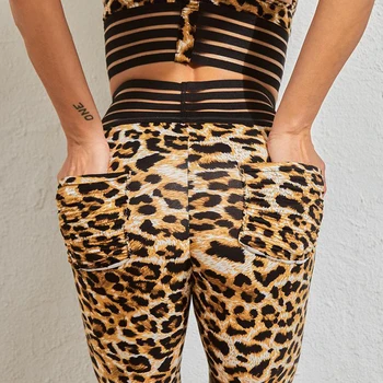 NORMOV Seksualus Leopard Antblauzdžiai Moterims Aukšto Juosmens Elastinga Spausdinti Fitneso Legging Besiūlių Kišenėje Push Up Treniruotės Leggins Brathable