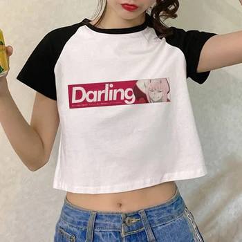 Nulis Du Kawaii Girl Grafinis Darling Į Franxx Anime Harajuku Marškinėliai Moterims Vasaros Y2k Pasėlių Seksualus Viršuje Trumpas rankovėmis Streetwear
