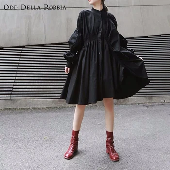 OddDellaRobbia Moterų Naują Stilių Japanese Lolita Mados Nereguliarus Plisuotos Žibintų Rankovėmis Big Swing Marškinėliai Suknelė, Viršuje 1031