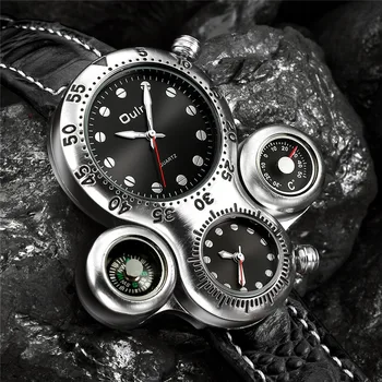 OULM 1149 Mens Sporto Laikrodžiai Viršuje Prabangos Prekės ženklo Dviejų Laiko Zonų Kvarcinis Laikrodis Dekoratyvinis Kompasas Unikali Vyrų Žiūrėti