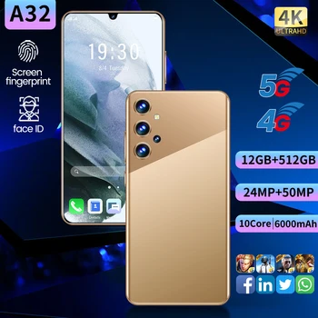 Pasaulinė Versija 2021 A32 6.7 Colių Full Screen 128/256 GB 6000mAh 5G išmaniųjų telefonų 24+50MP pirštų Atspaudų Face Unlock 