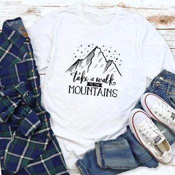 Pasivaikščioti Į Kalnus T-shirt Estetinės Unisex Trumpas Rankovės Pėsčiųjų Marškinėlius Atsitiktinis Moterų Nuotykių Grafinis Tees Viršūnės