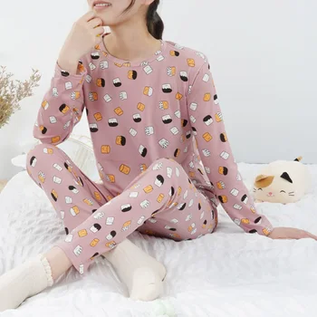 Pavasario / Vasaros 2021 Naujas Medvilnės ilgomis rankovėmis Kelnės Ponios Pižama Kostiumas Paprastas Stilius Ilga Pižama Moterų Sleepwear