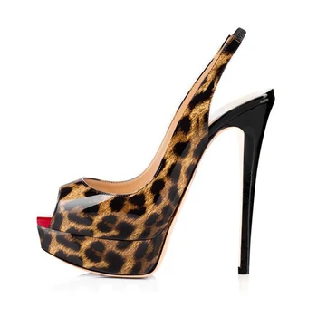 Peep toe Platforma, Kulniukai Moterų Blizga Juodai Nuogi Raudoni Leopard Basutės Sexy Sandalai Mielas Siurbliai, Itin Aukštos Suknelė Bateliai