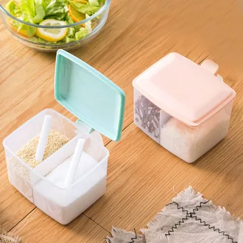 Plastikiniai Prieskonių Dėžutė Virtuvės Salt Shaker Prieskonių Indelį Talpinimo Nustatyti Prieskonių Indelį Su Šaukštu, Namų Apyvokos, Virtuvės Reikmenys