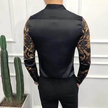 Plus size 6XL Camisas Masculinas 2020 M. Pavasarį Mens Juodojo Aukso Spausdinti Marškinėliai Prabanga Baroko Slim Marškinėliai Klubas Viršūnes Mados Street Wear