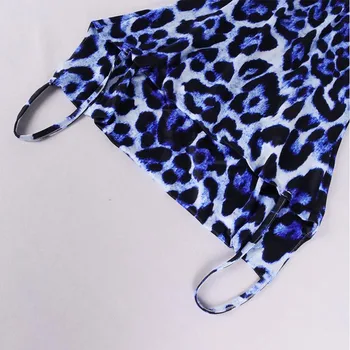 Sexy Blue Leopard V-Kaklo Spageti Dirželis Rankovių Padalinta Ilga Suknelė 2021 Moterys Vasarą Nėrinių Backless Bodycon Šalies Klubas Suknelė