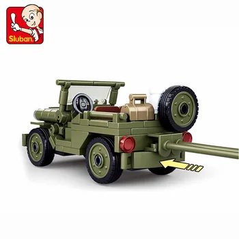 Sluban II Pasaulinio Karo Normandijoje Iškrovimo Mūšis Willis Jeep modelis statyba blokai, Surenkamos plytų Kariniai žaislai vaikams Dovanų