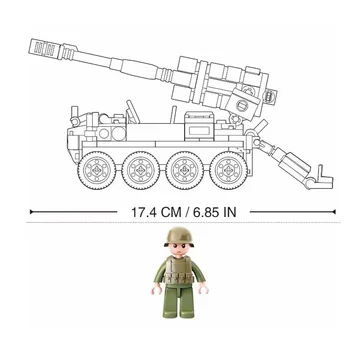 SLUBAN Karinės Ratinių Stabdžių Bakas Ginklai Blokai Karo Vežime Kinijos Armijos Kareivis Duomenys Plytų Klasikinis Modelis Rinkinys Vaikams, Žaislai