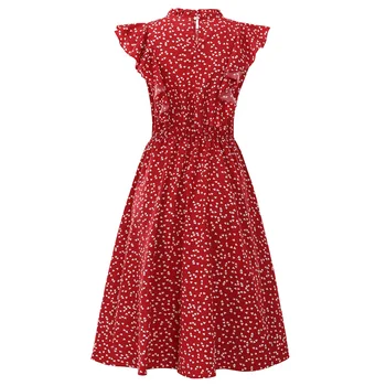 Suknelės Moteris Vasarą 2021 Mados Spausdinti Susiėmę O Kaklo Atsitiktinis Šifono Suknelė Elegantiškas Ponios Slim Rankovių Midi Suknelė Raudona