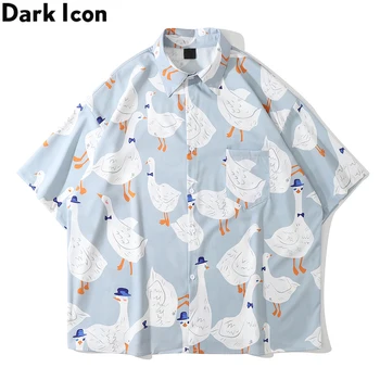 Tamsiai Piktogramą Visą Prined Negabaritinių vyriški Marškinėliai trumpomis Rankovėmis Vasarą Streetwear Marškinėliai Vyrams