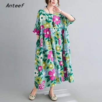 Trumpas rankovės medvilnės skalbiniai derliaus gėlių suknelės moterims atsitiktinis palaidų ilgai moteris, vasaros suknelė elegantiškas drabužius 2021
